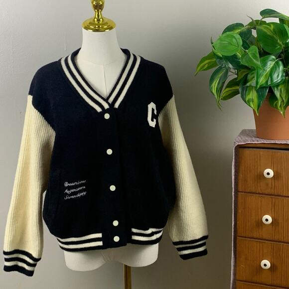 Sugar Jackets & Blazers - SUGAR Black Football Jacket with White Sweater Long Sleeves